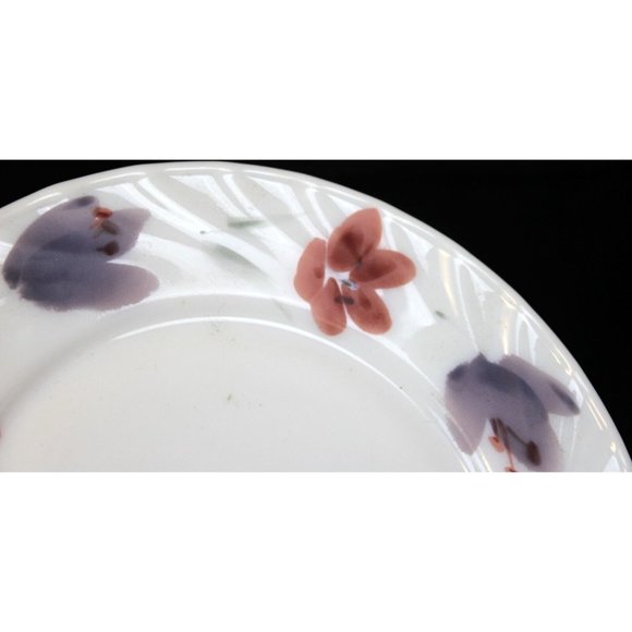 Gibson Dessert Salad Plate White Glass Purple Pink Flowers Ruffled Top 8" - Picture 4 of 5
